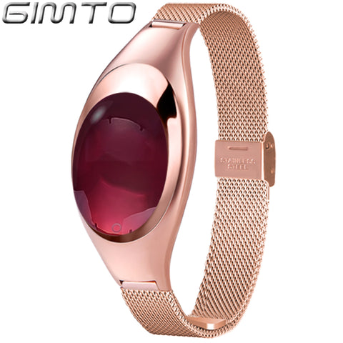 GIMTO Fashion Luxury Smart Women Bracelet Watch Rose Gold Narrow Band Bluetooth Smart Device for IOS Android & Phone Waterproof