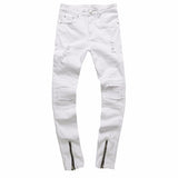 Mens Ripped Slim Fit Motorcycle Vintage Denim Jeans Hiphop Streetwear Pants