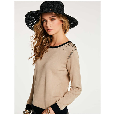 Lantern Sleeve Vanilla Cream Scoop Neck Knitted Top