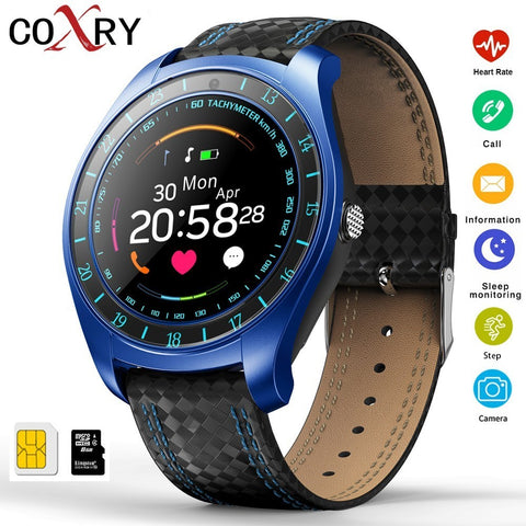 COXRY Smart Sport Watch Men Call Phone Sim Card Camera Heart Rate Monitor Pedometer Carbon Fiber Strap Music Relojes Hombre 2018